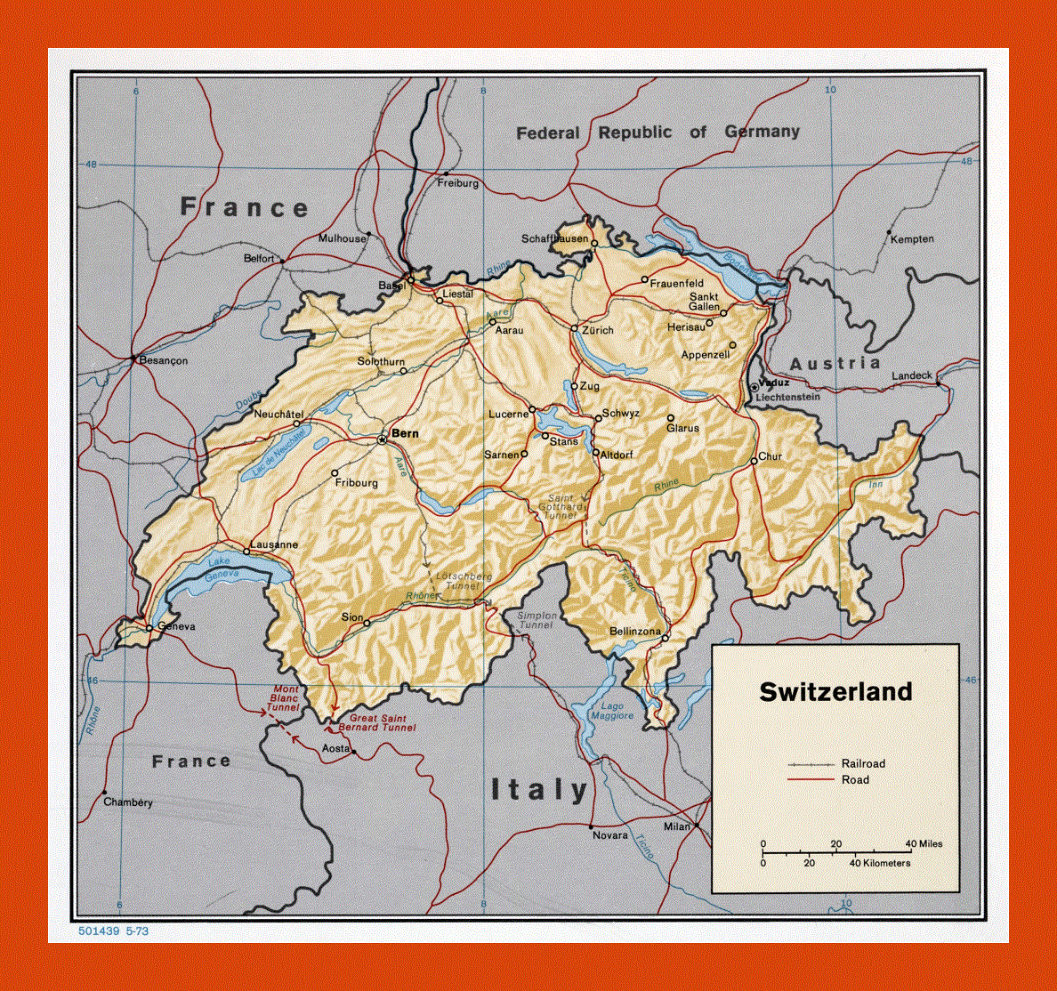 Political map of Switzerland - 1973