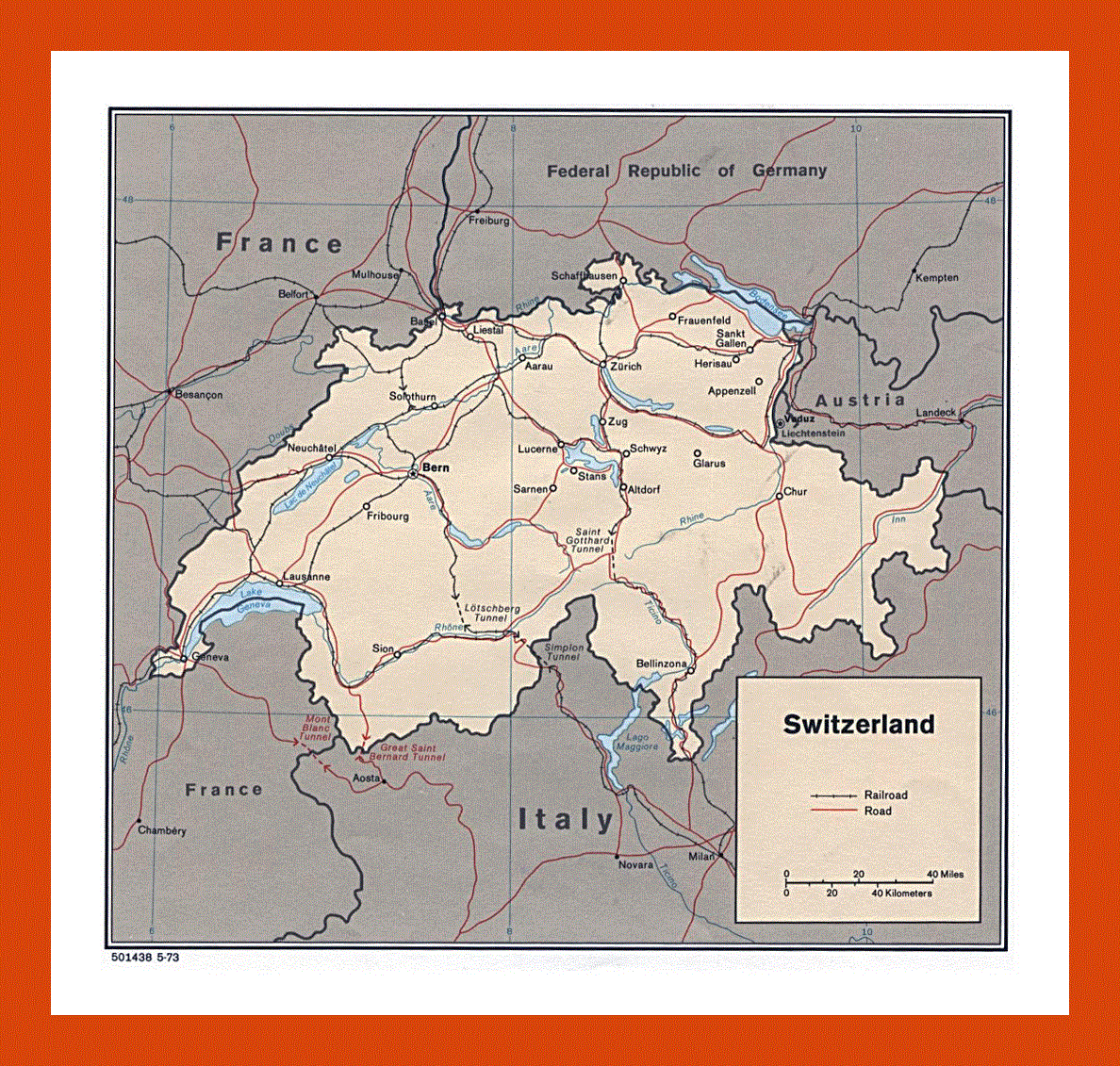 Political map of Switzerland - 1973