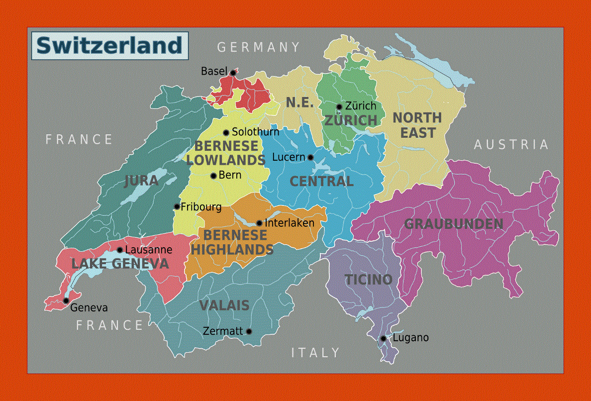 Regions map of Switzerland