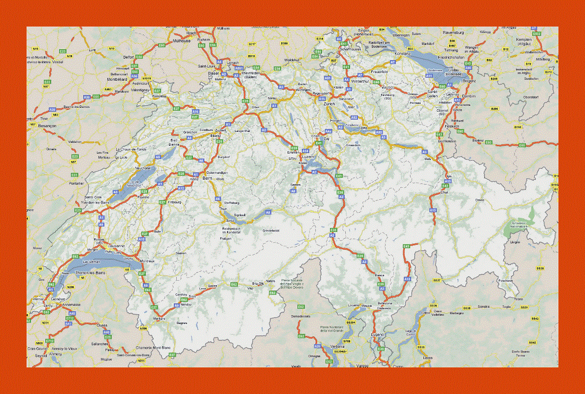 Road map of Switzerland