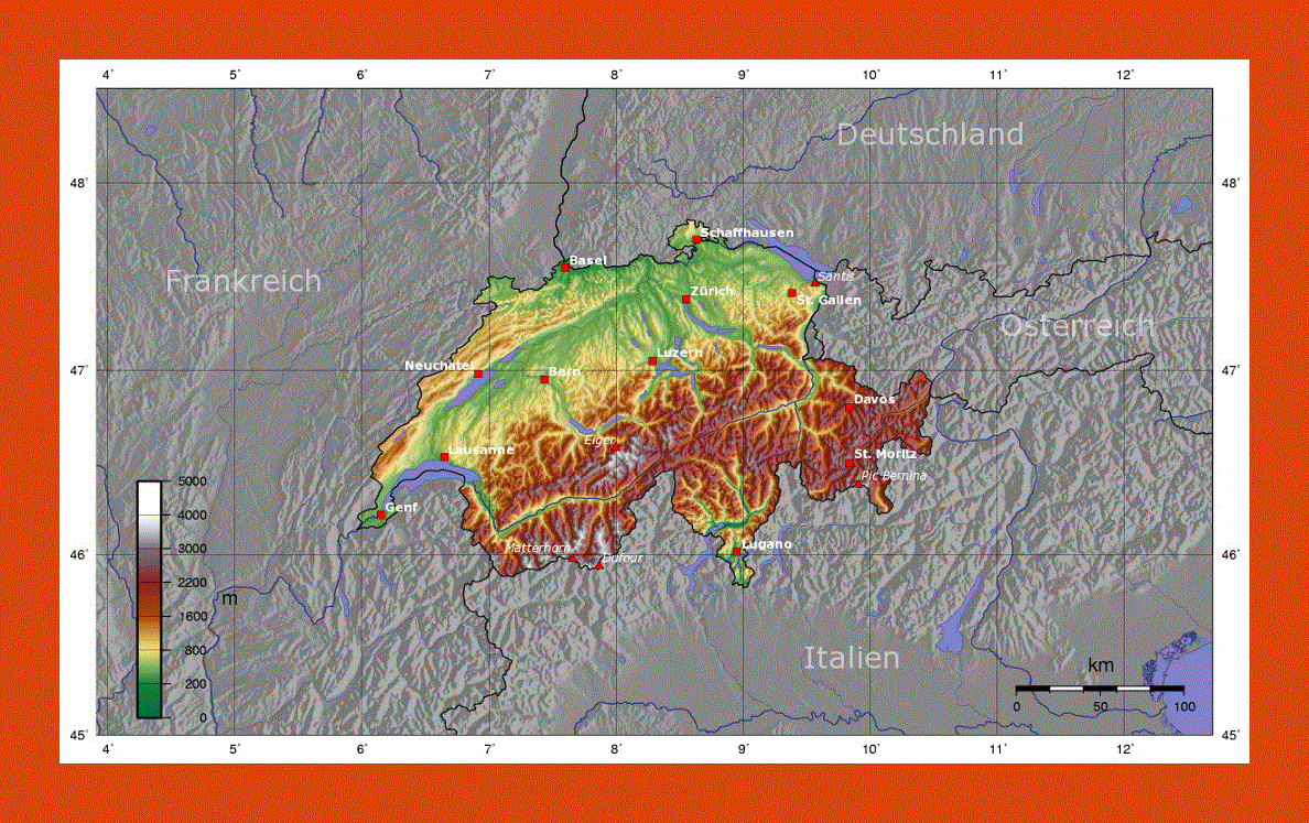 Topographical map of Switzerland