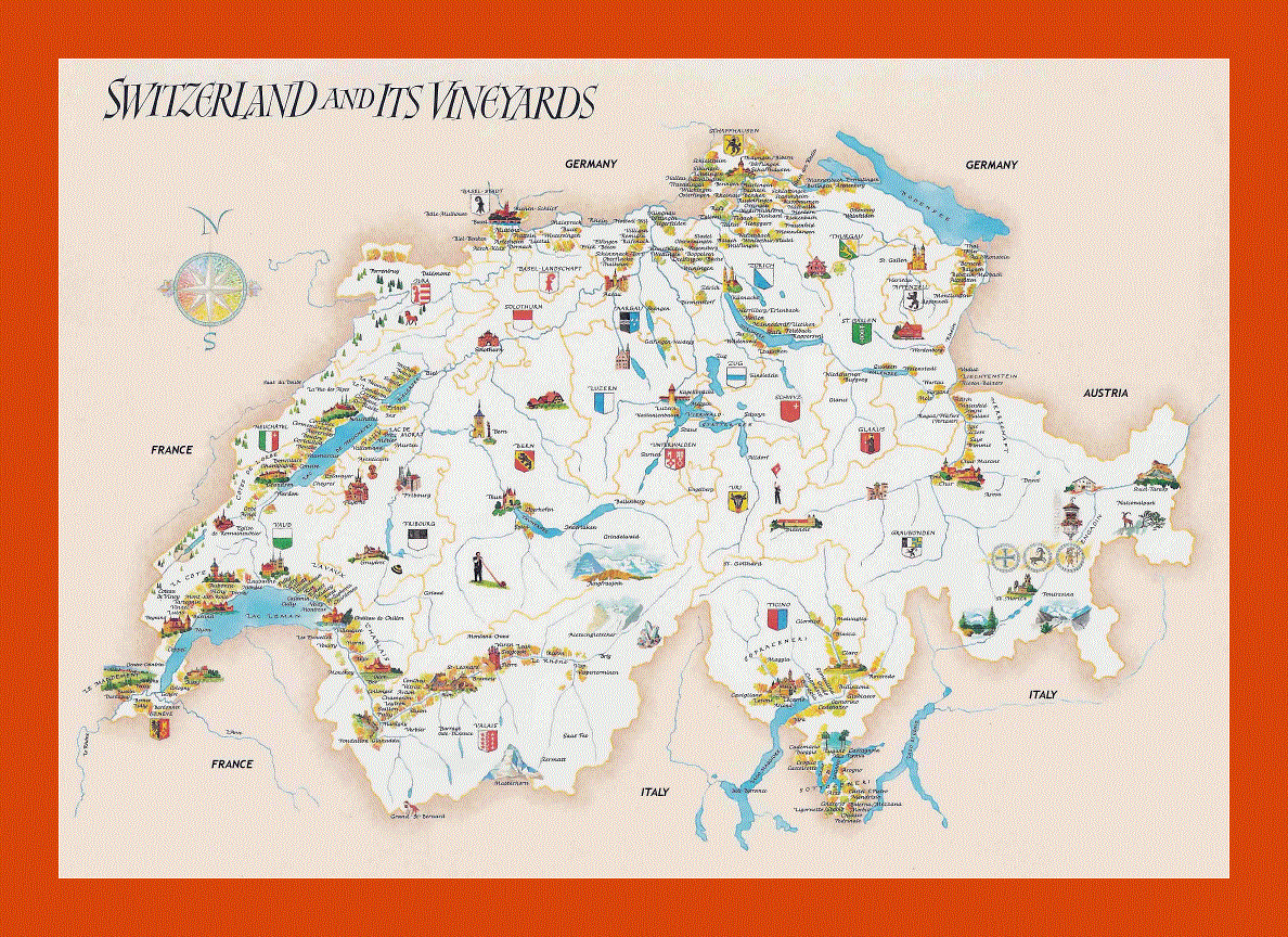 Tourist illustrated map of Switzerland