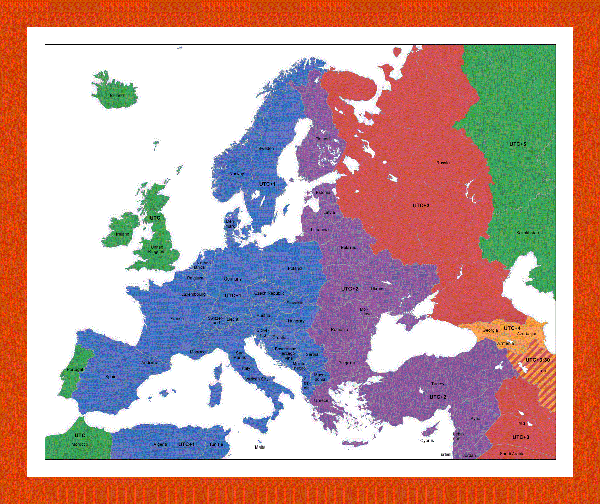 Time Zones map of Europe