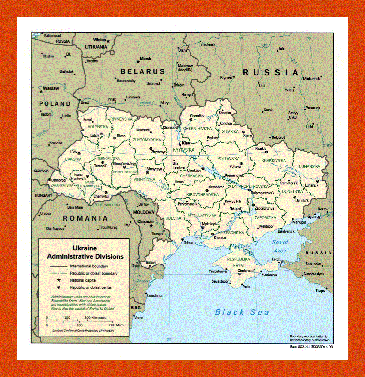 Administrative divisions map of Ukraine - 1993