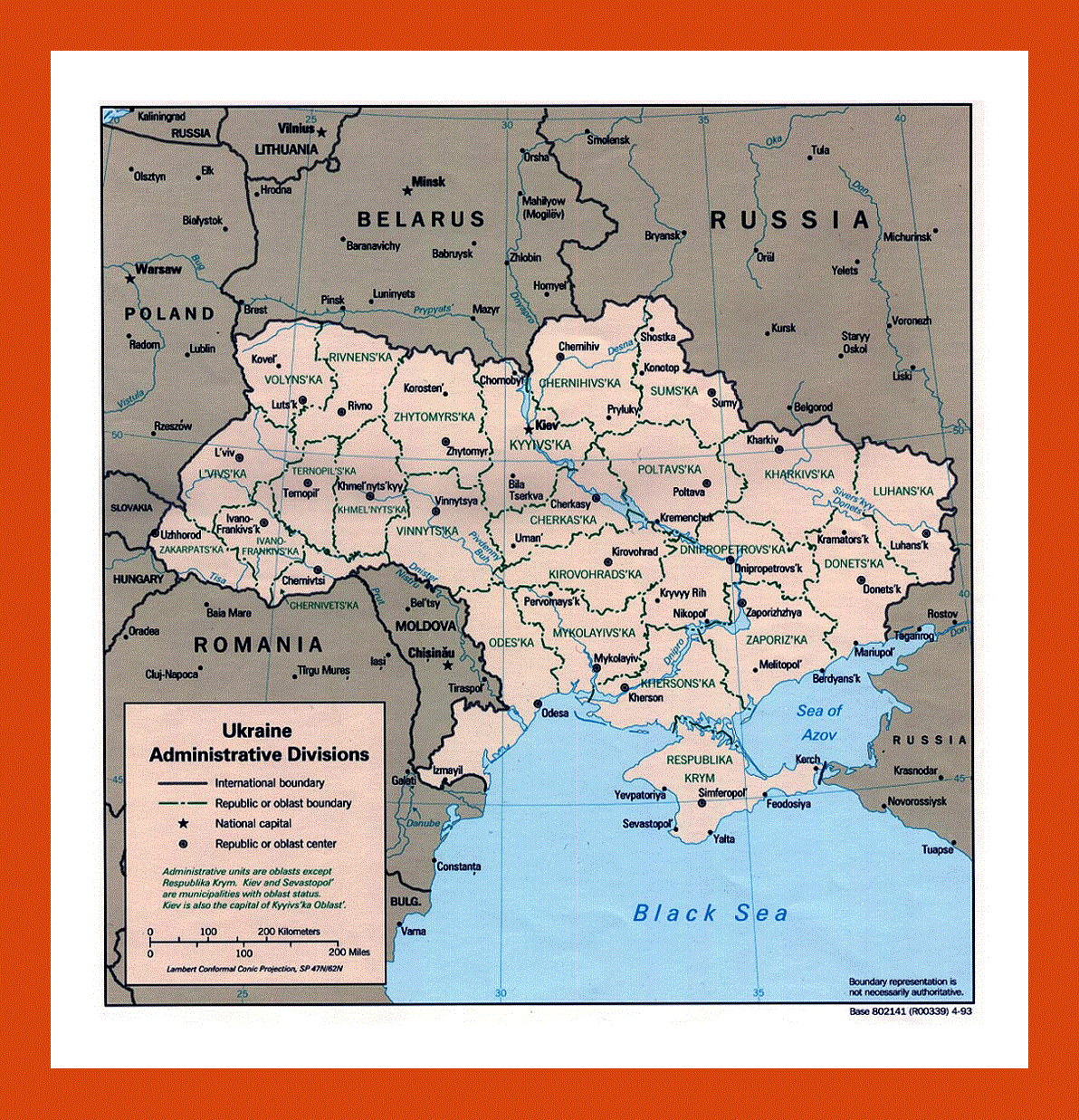 Administrative divisions map of Ukraine - 1993