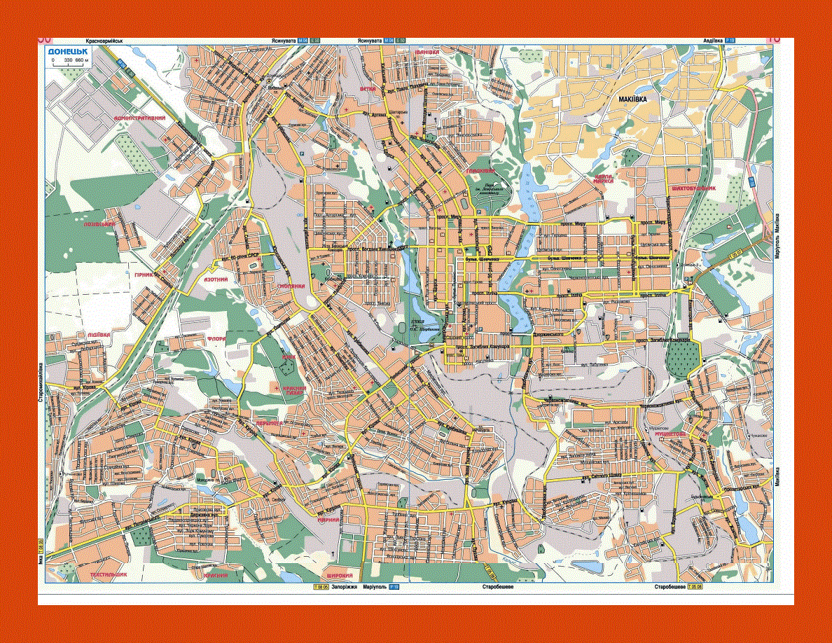 Road map of Donetsk city in ukrainian