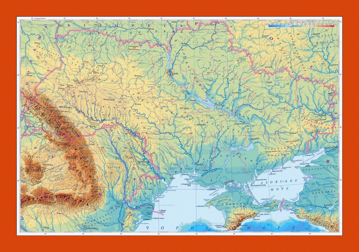 Elevation map of Ukraine in ukrainian