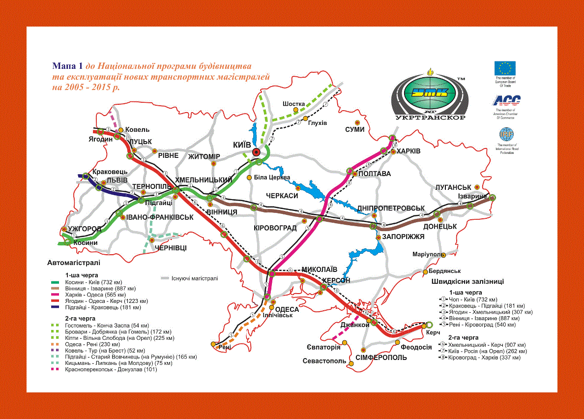 Euro 2012 roads map of Ukraine in ukrainian