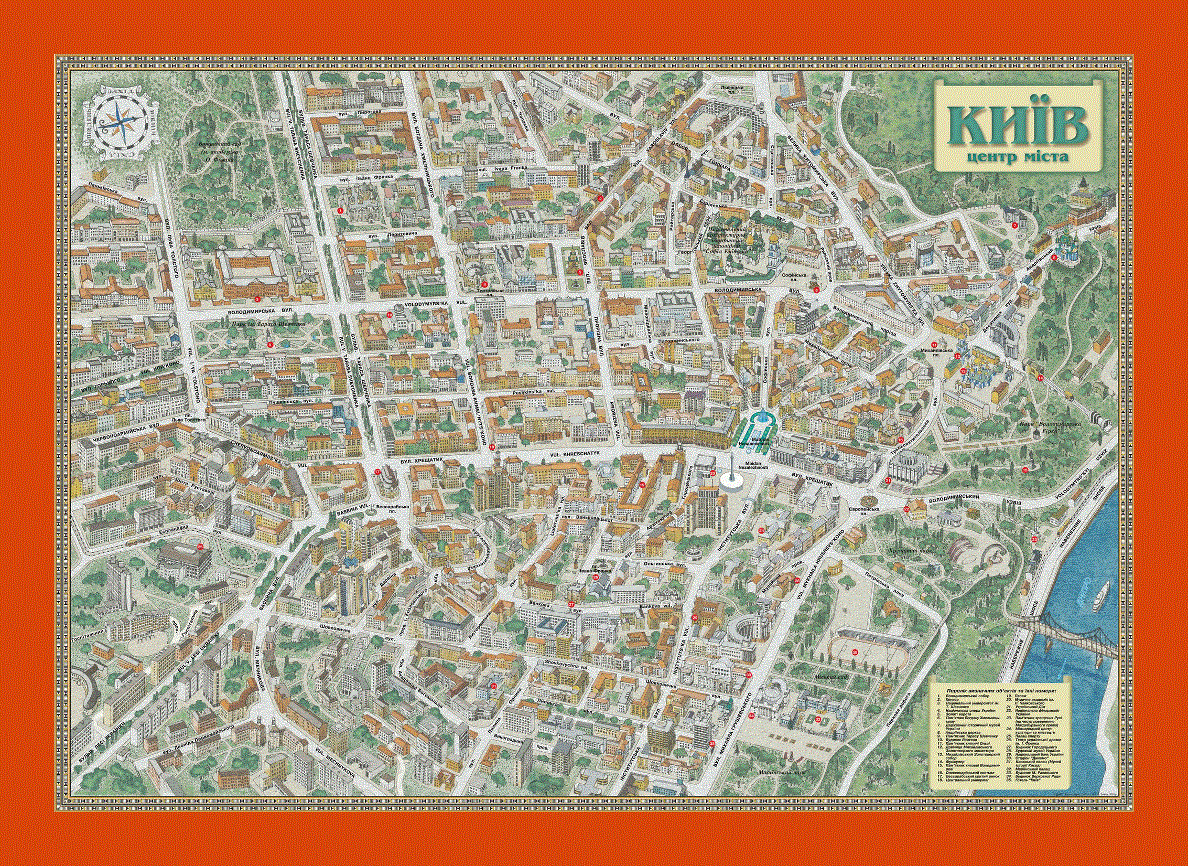 Tourist panoramic map of Kiev city center