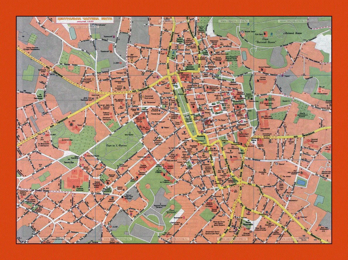 Road map of Lviv city center in ukrainian
