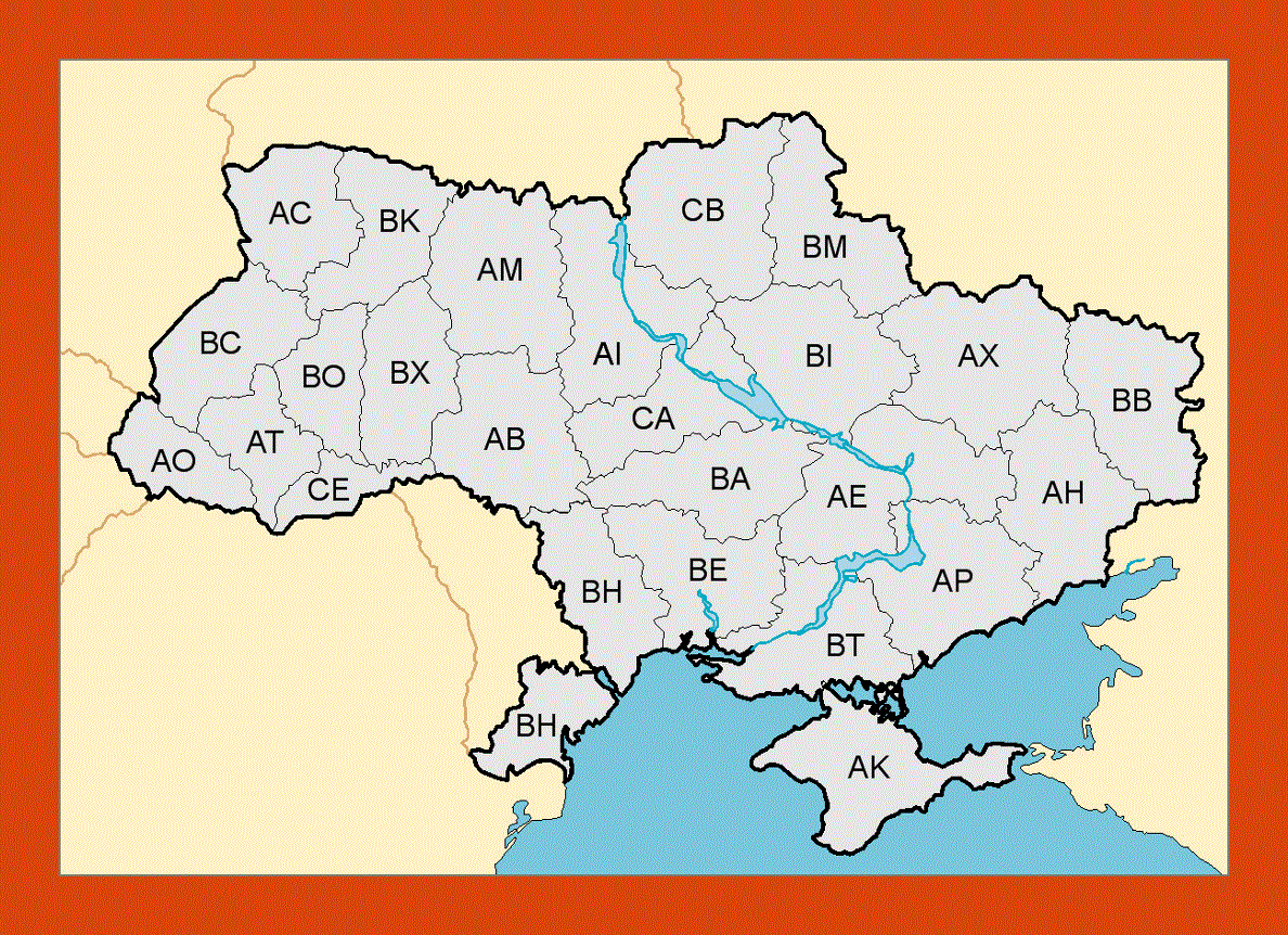 Map of car plates of Ukraine