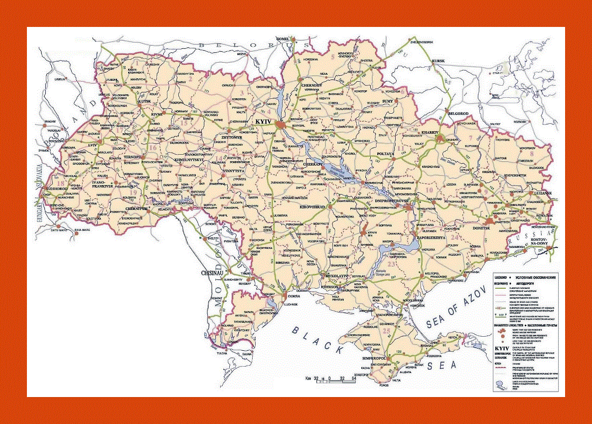 Map of international corridors of Ukraine