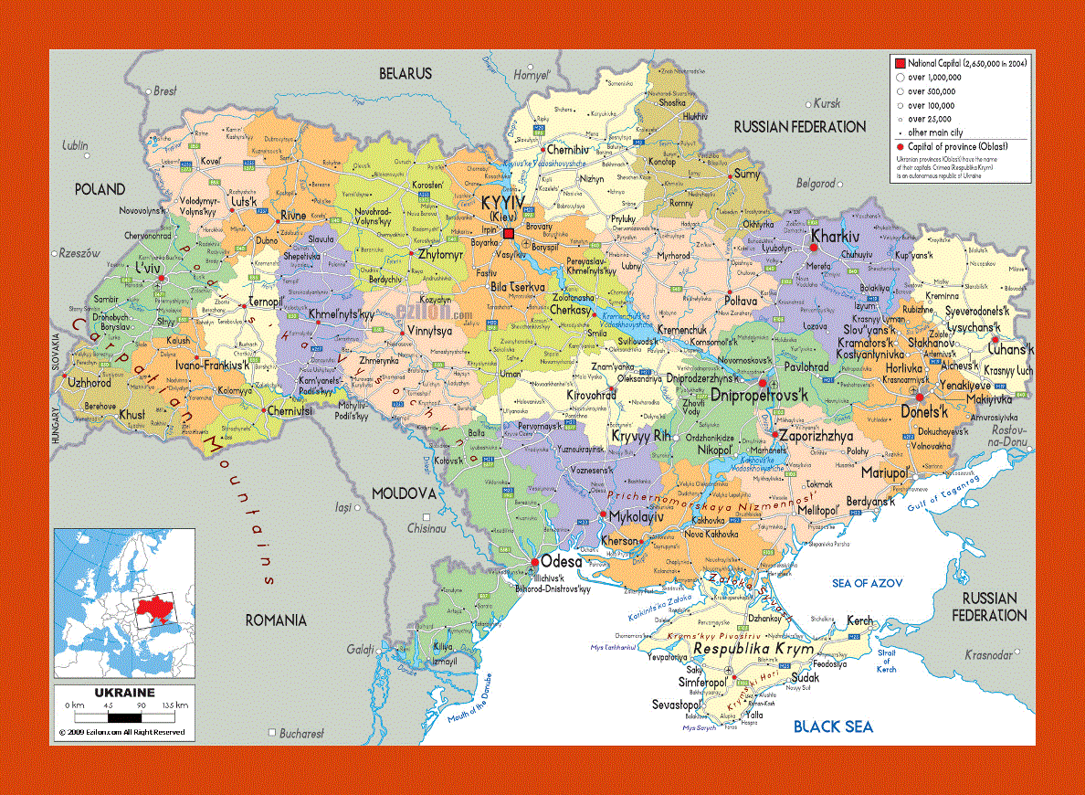 Political and administrative map of Ukraine
