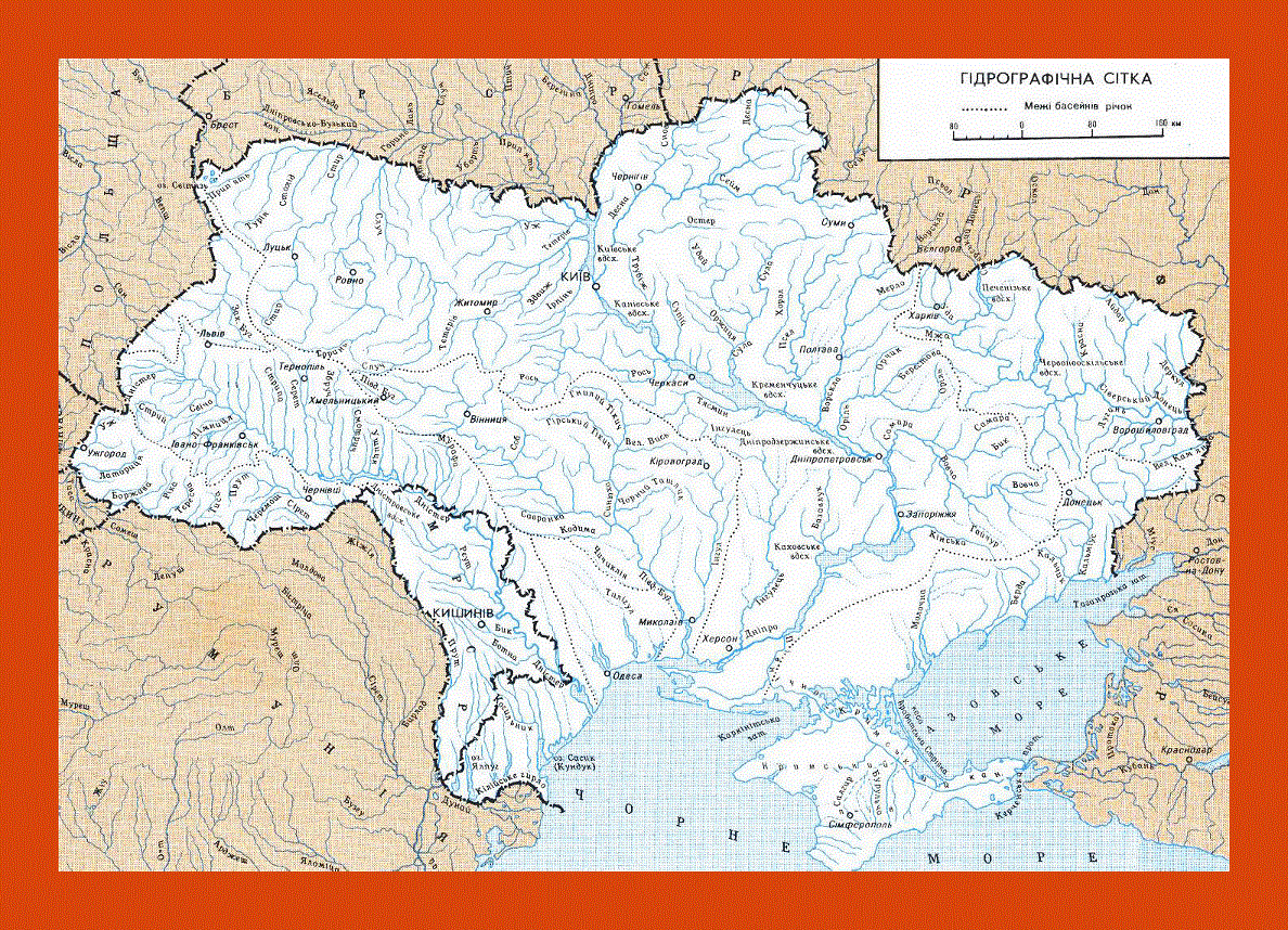 Rivers map of Ukraine in ukrainian