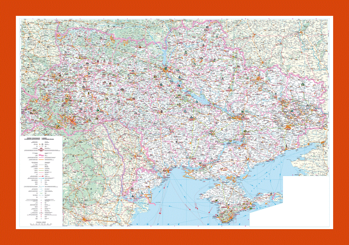 Road and tourist map of Ukraine in ukrainian