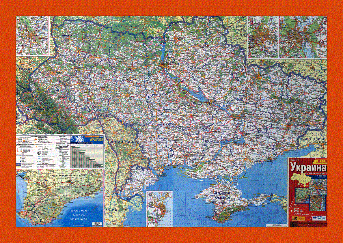 Roads and highways map of Ukraine in russian