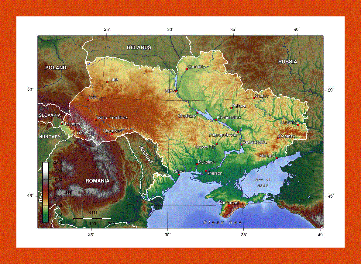 Topographical map of Ukraine