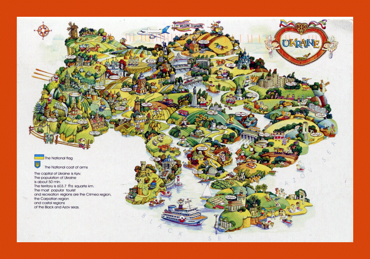 Tourist illustrated map of Ukraine