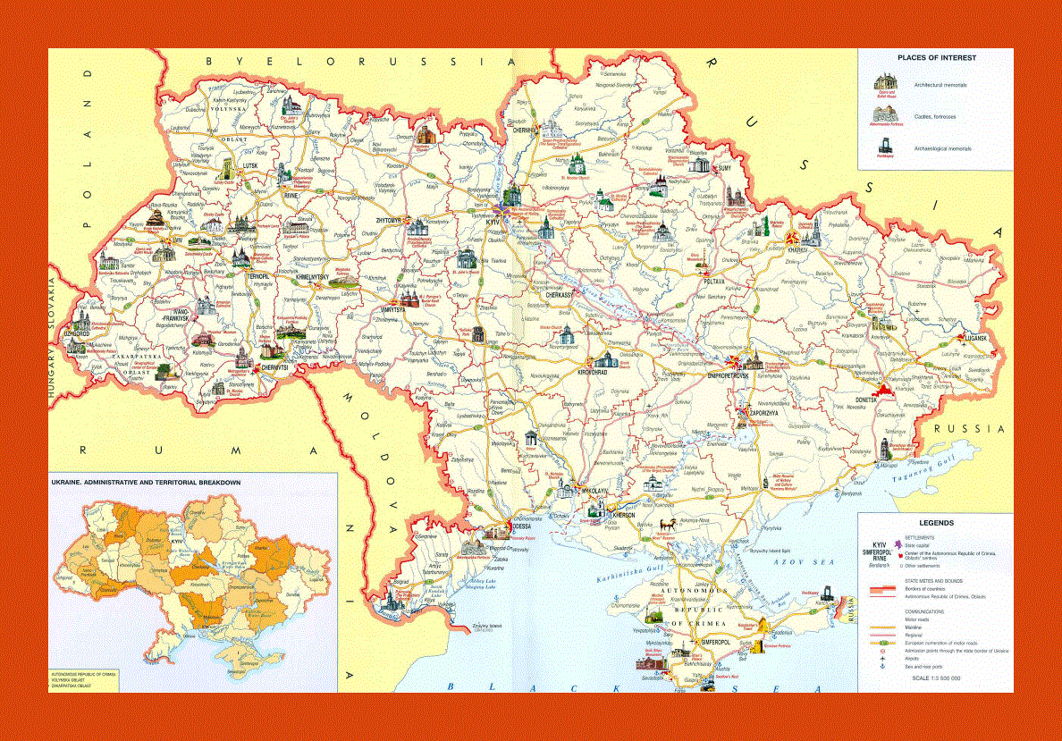 Tourist map of Ukraine