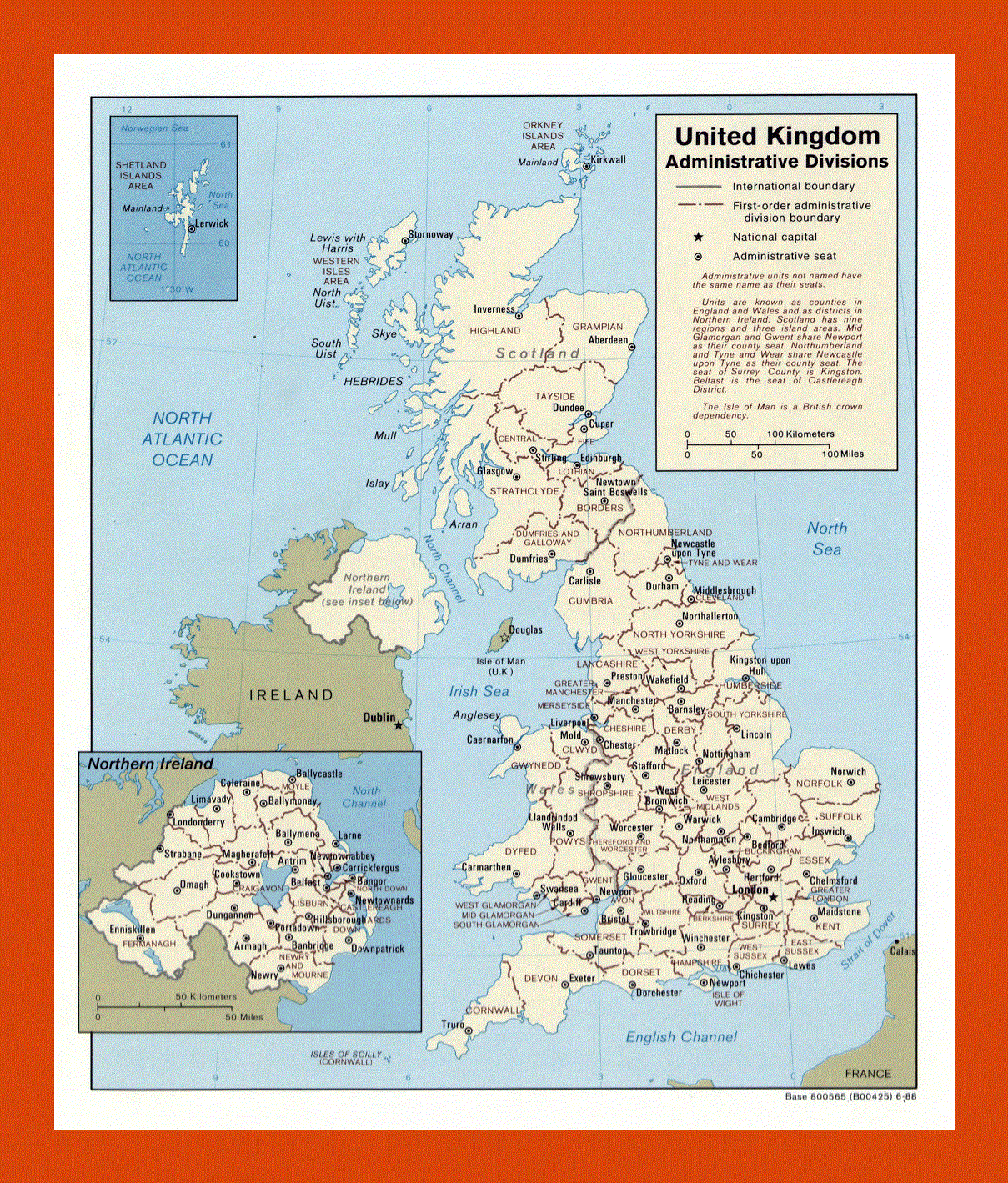 Administrative divisions map of United Kingdom - 1988