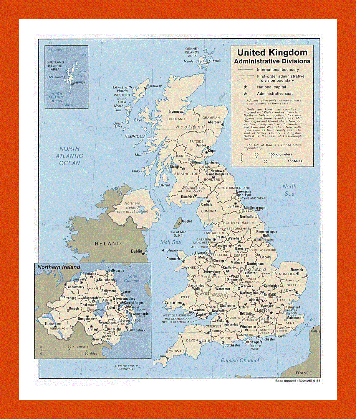 Administrative divisions map of United Kingdom - 1988