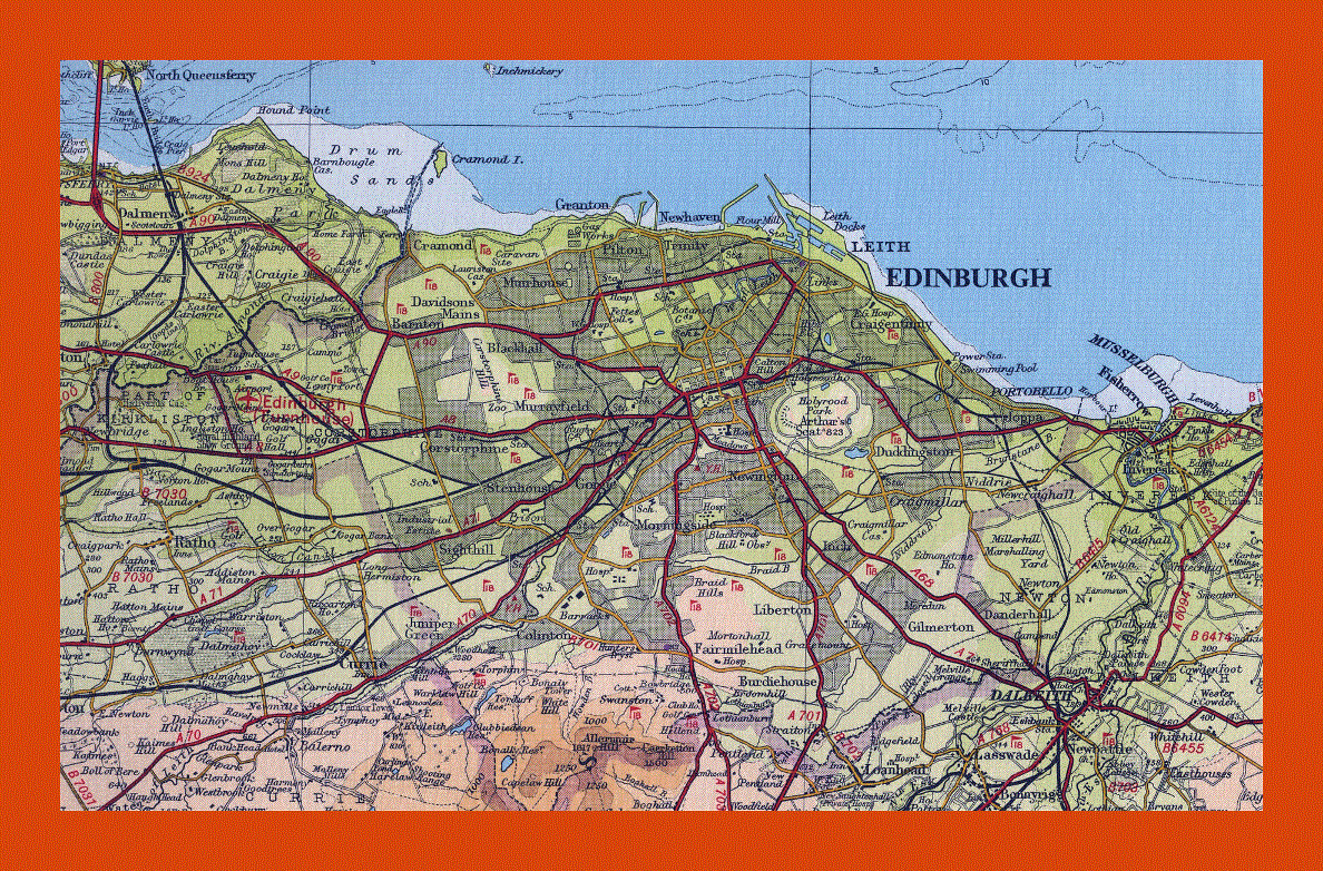 Old road map of Edinburgh city