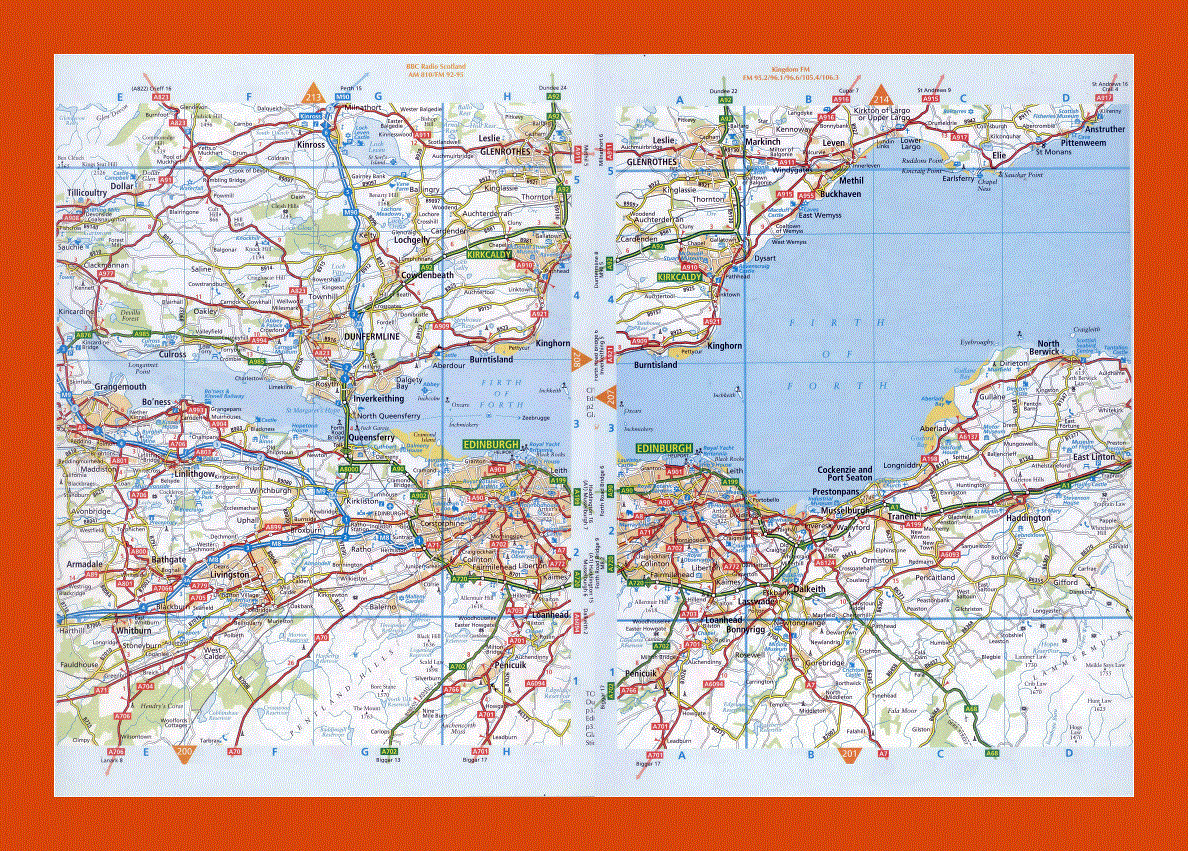 Roads map of Edinburgh and the surrounding area