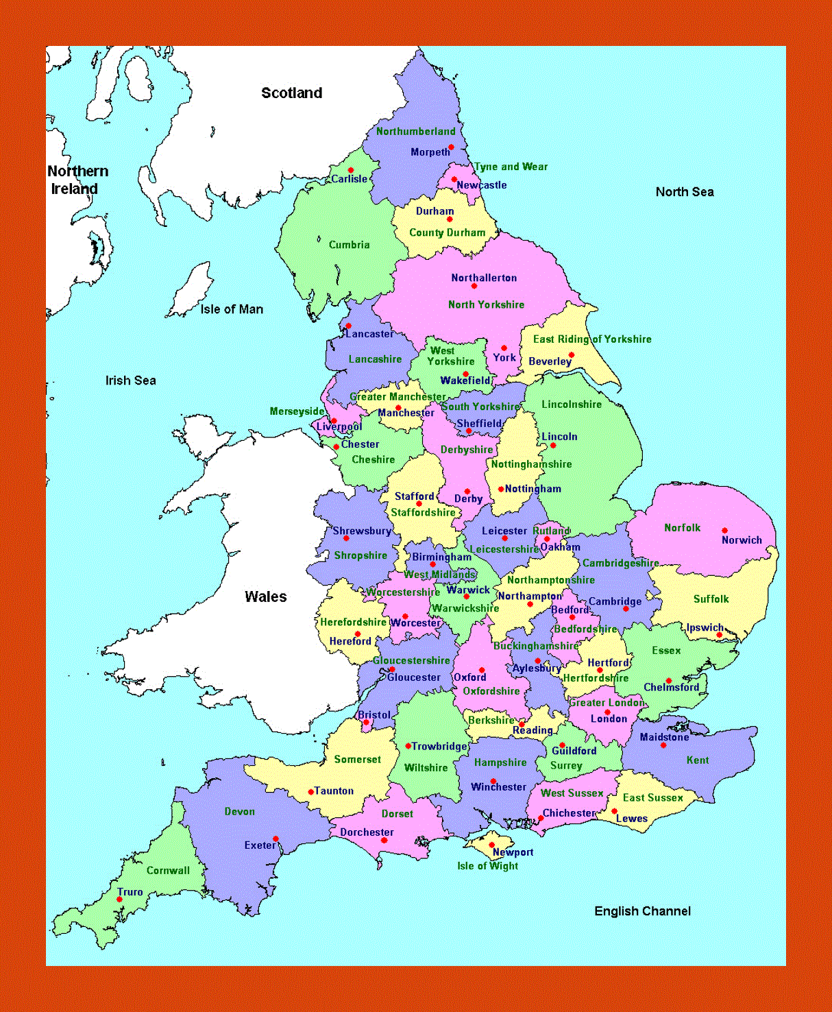 Administrative map of England