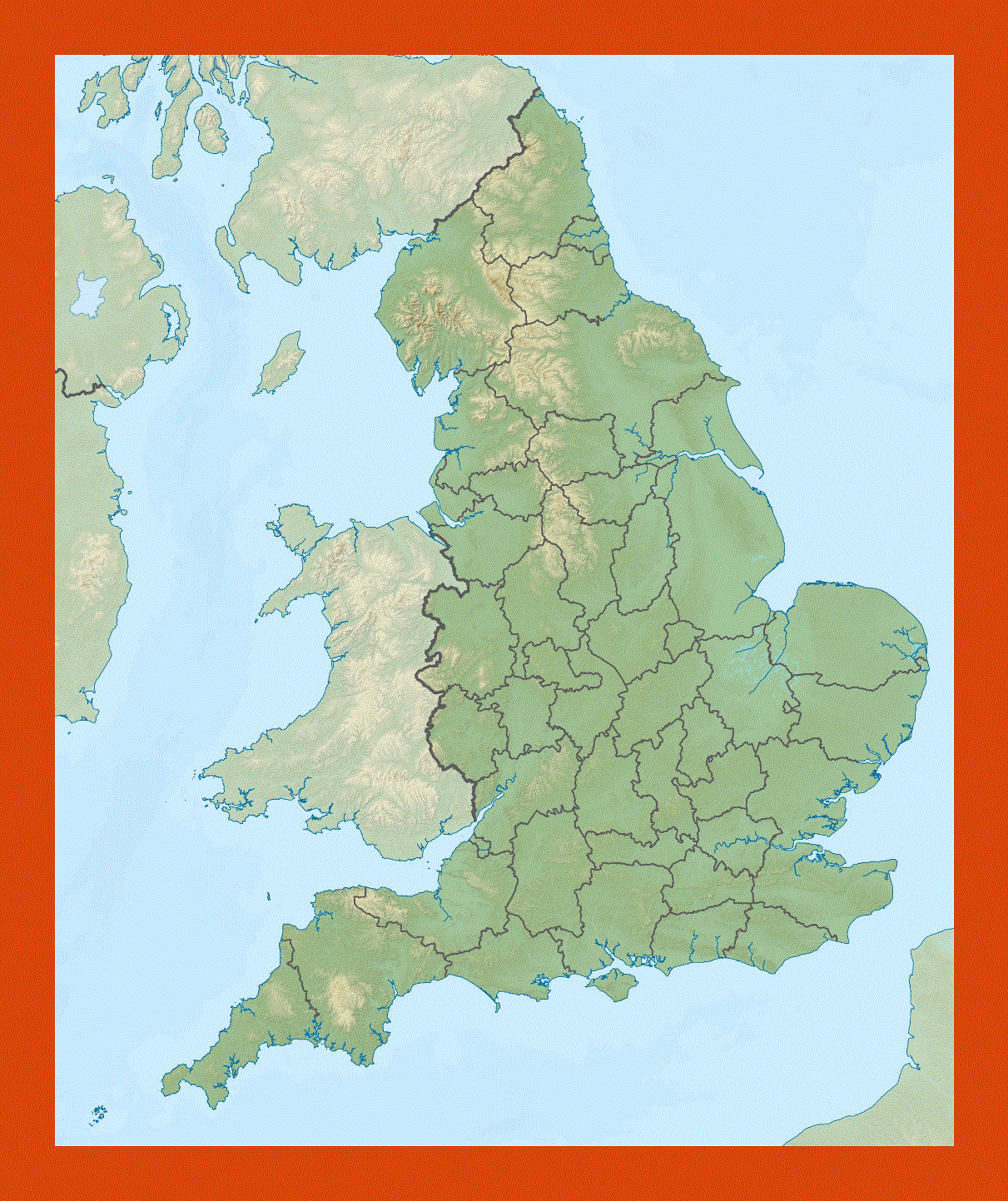 Relief map of England