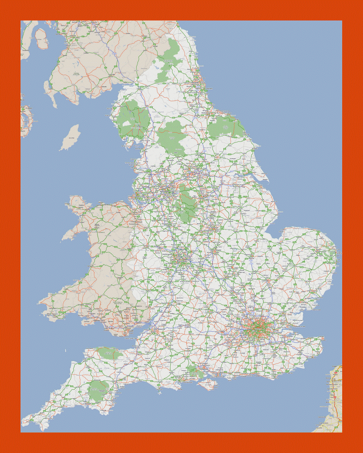 Road map of England