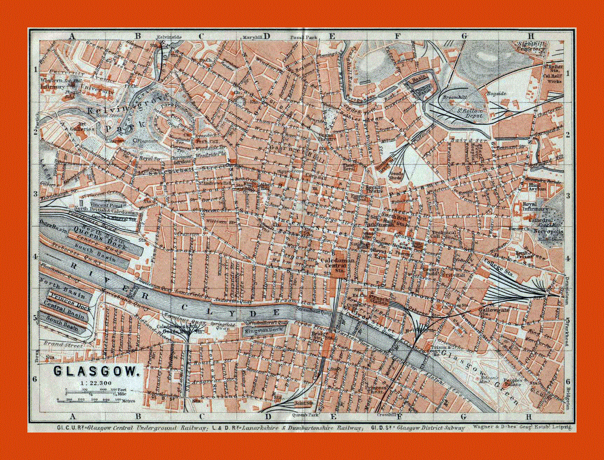 Old map of Glasgow city - 1910
