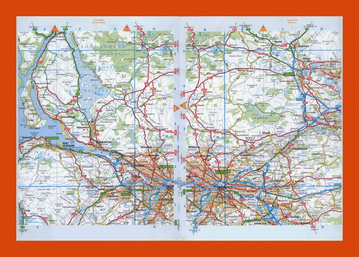 Road map of Glasgow and the surrounding area