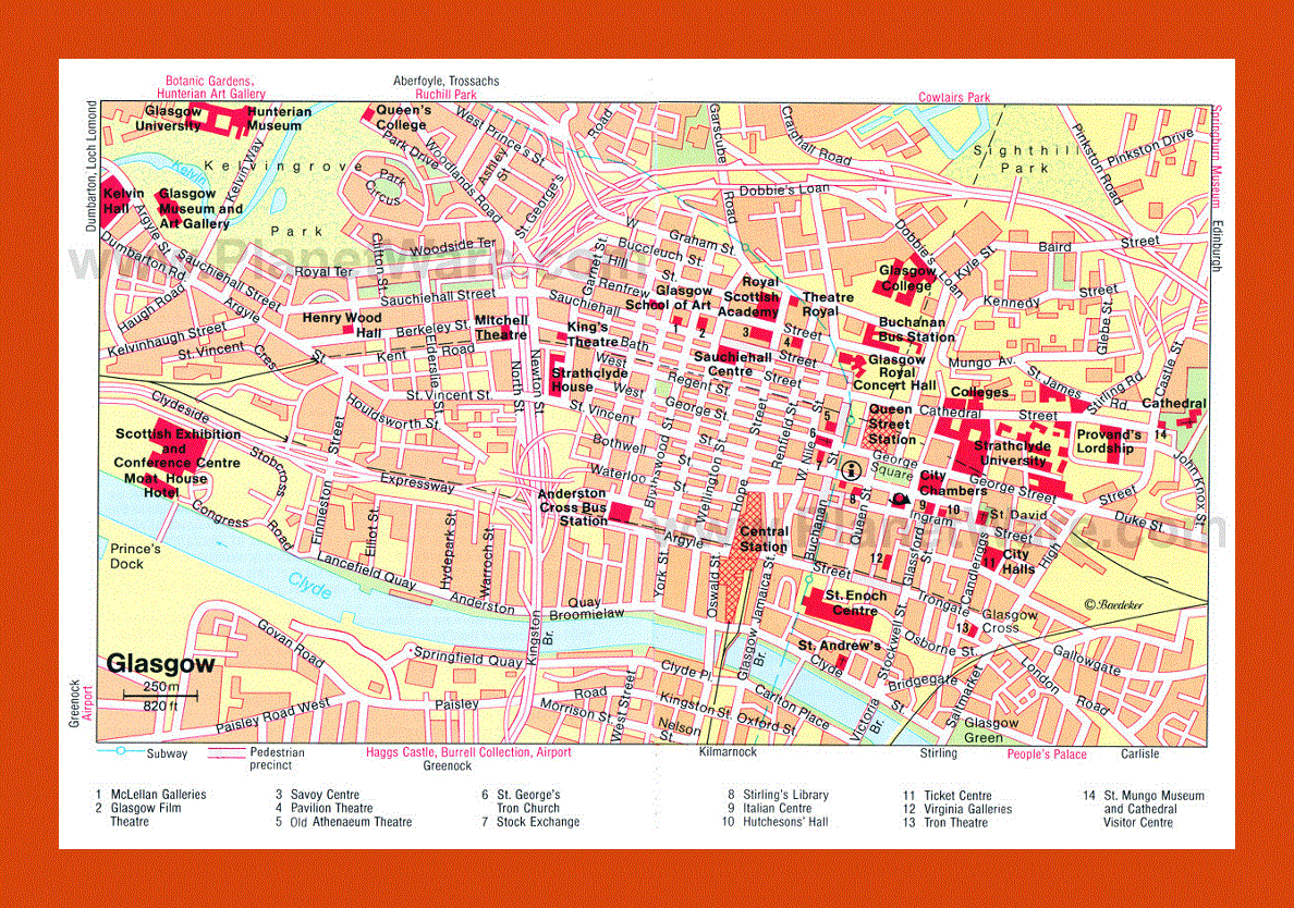 Tourist map of Glasgow city center