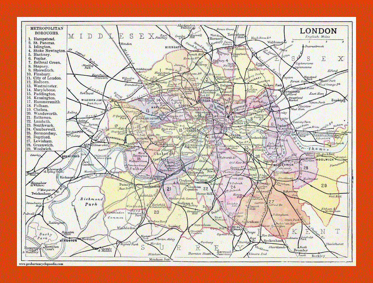 Old map of London city - 1906