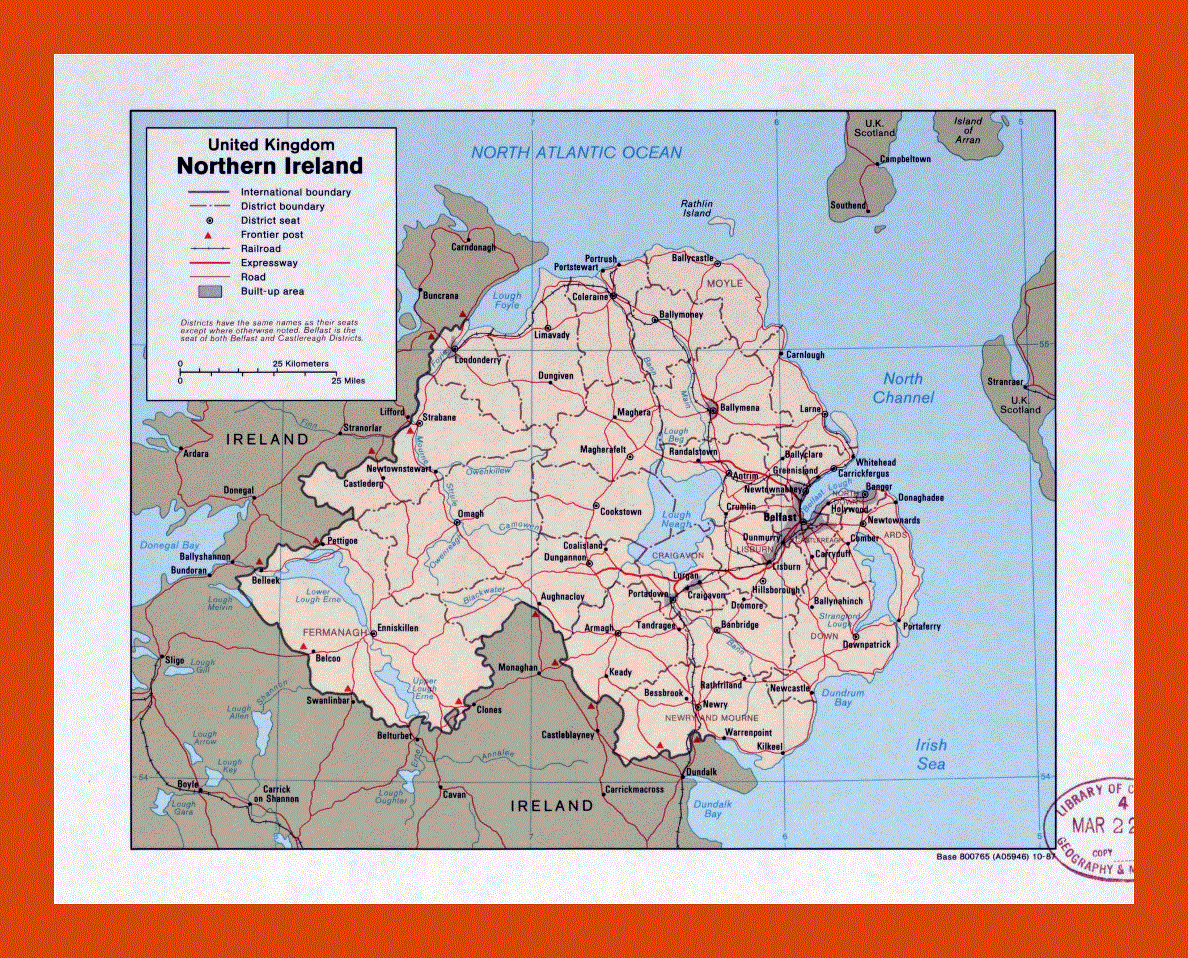 Political and administrative map of Northern Ireland - 1987
