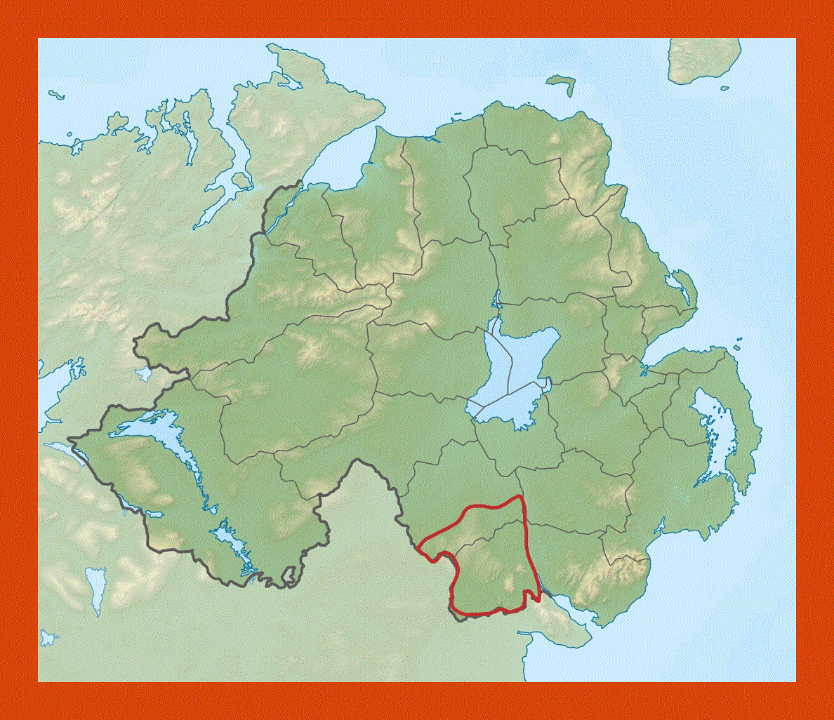 Relief map of Northern Ireland