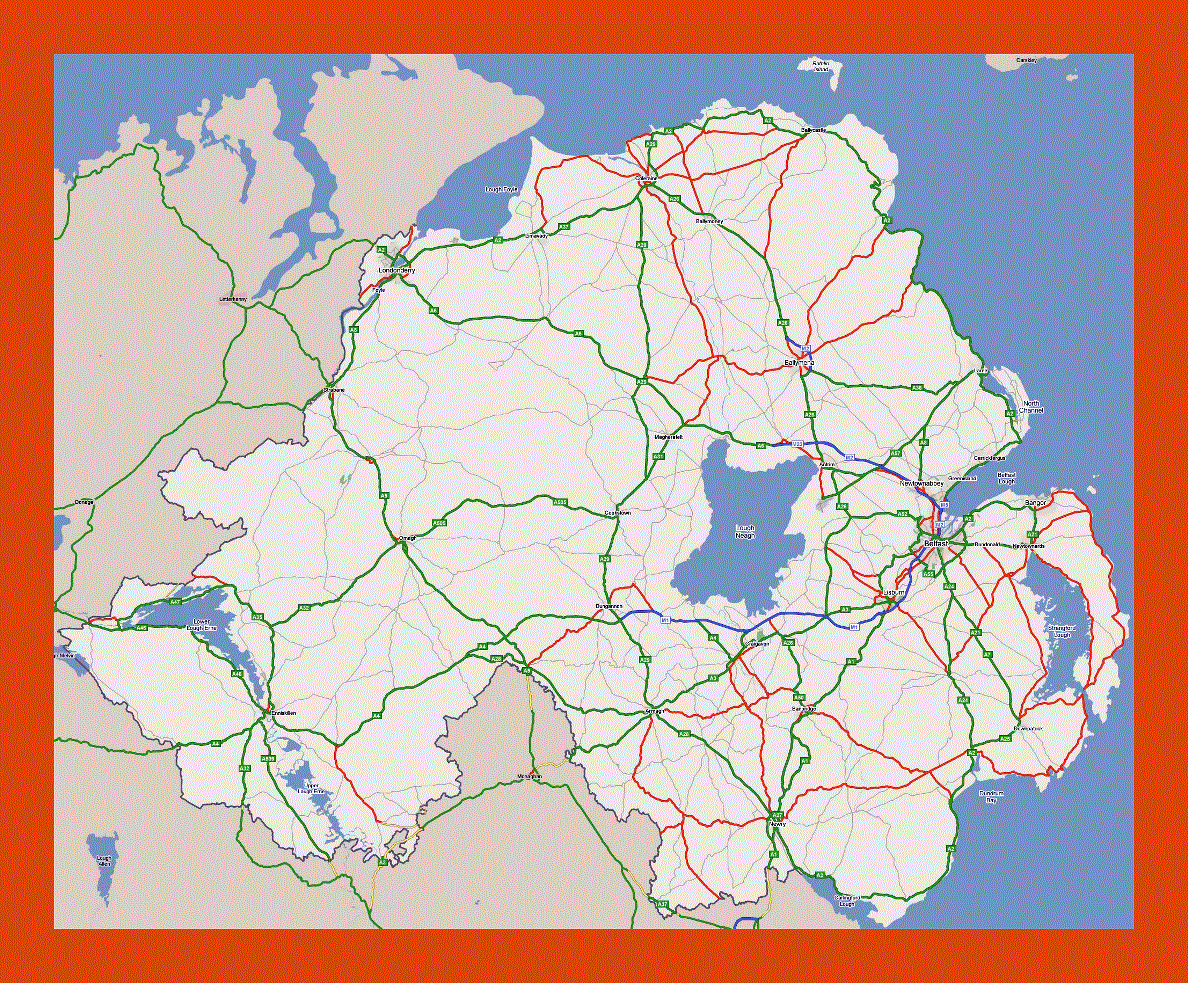Road map of Northern Ireland