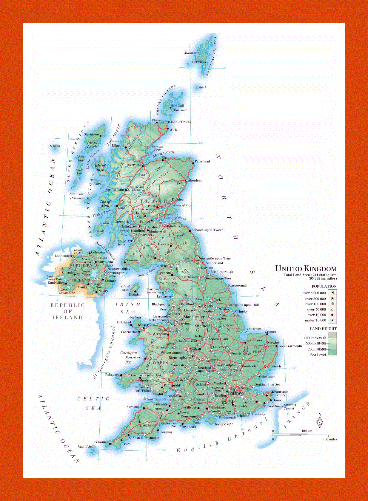 Physical map of United Kingdom