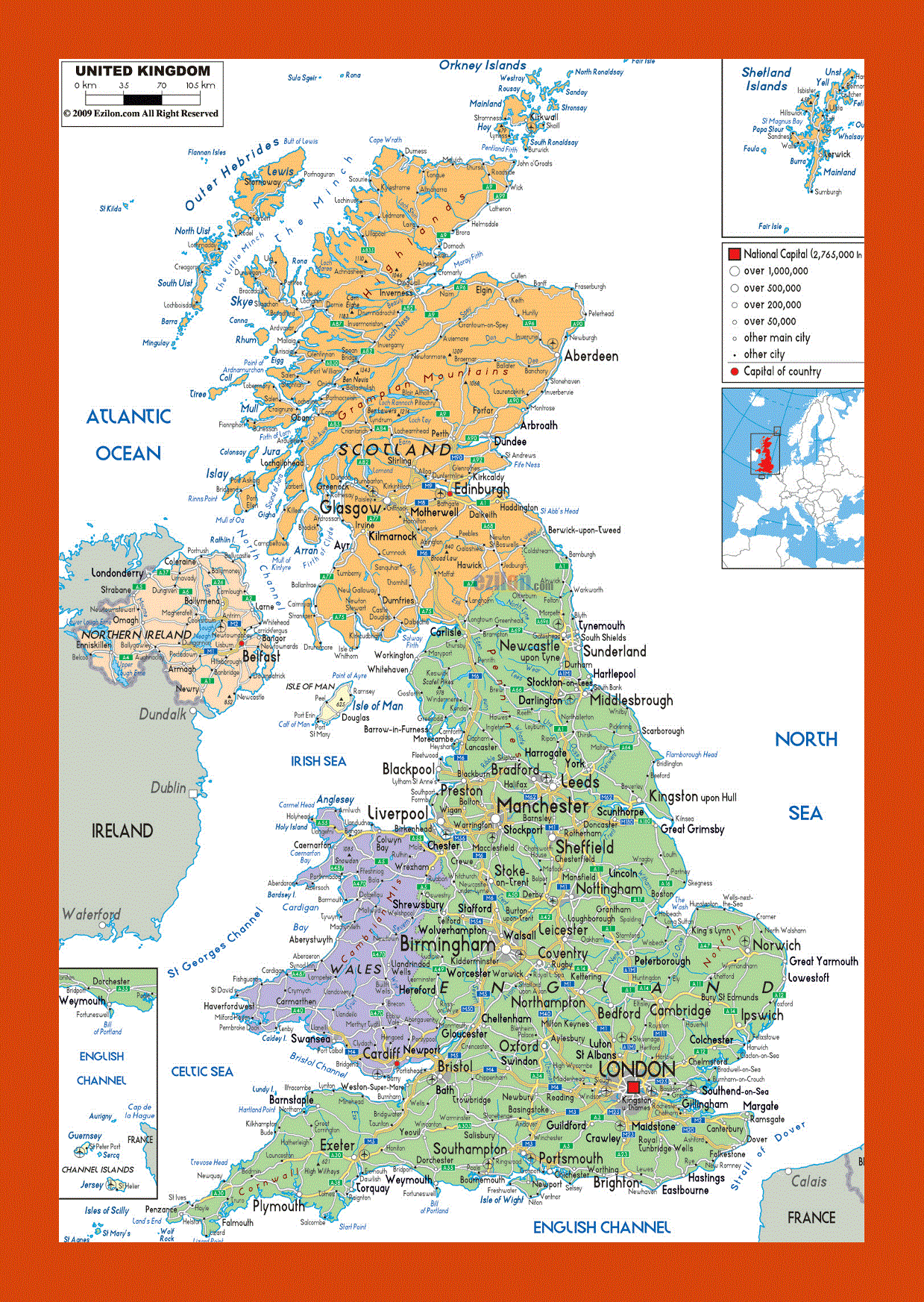 Political and administrative map of United Kingdom