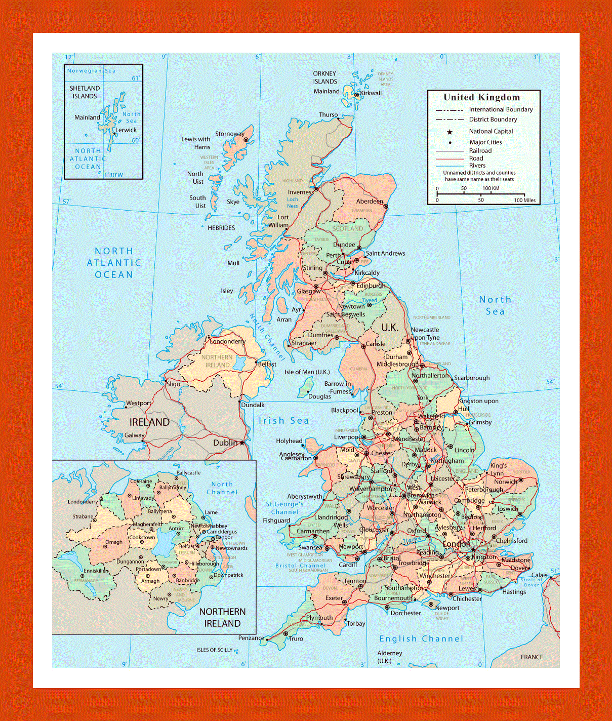 Political and administrative map of United Kingdom