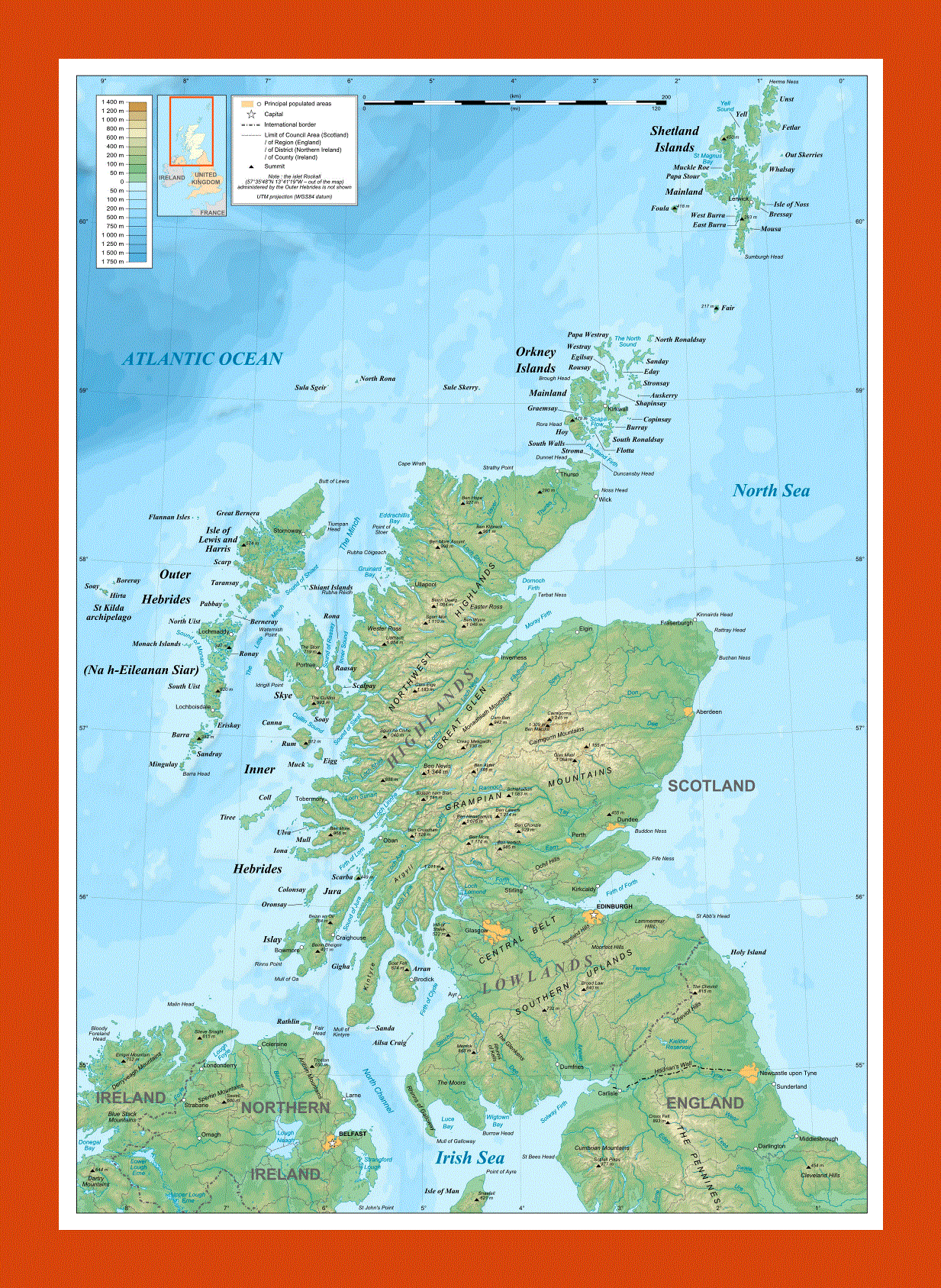 Physical map of Scotland