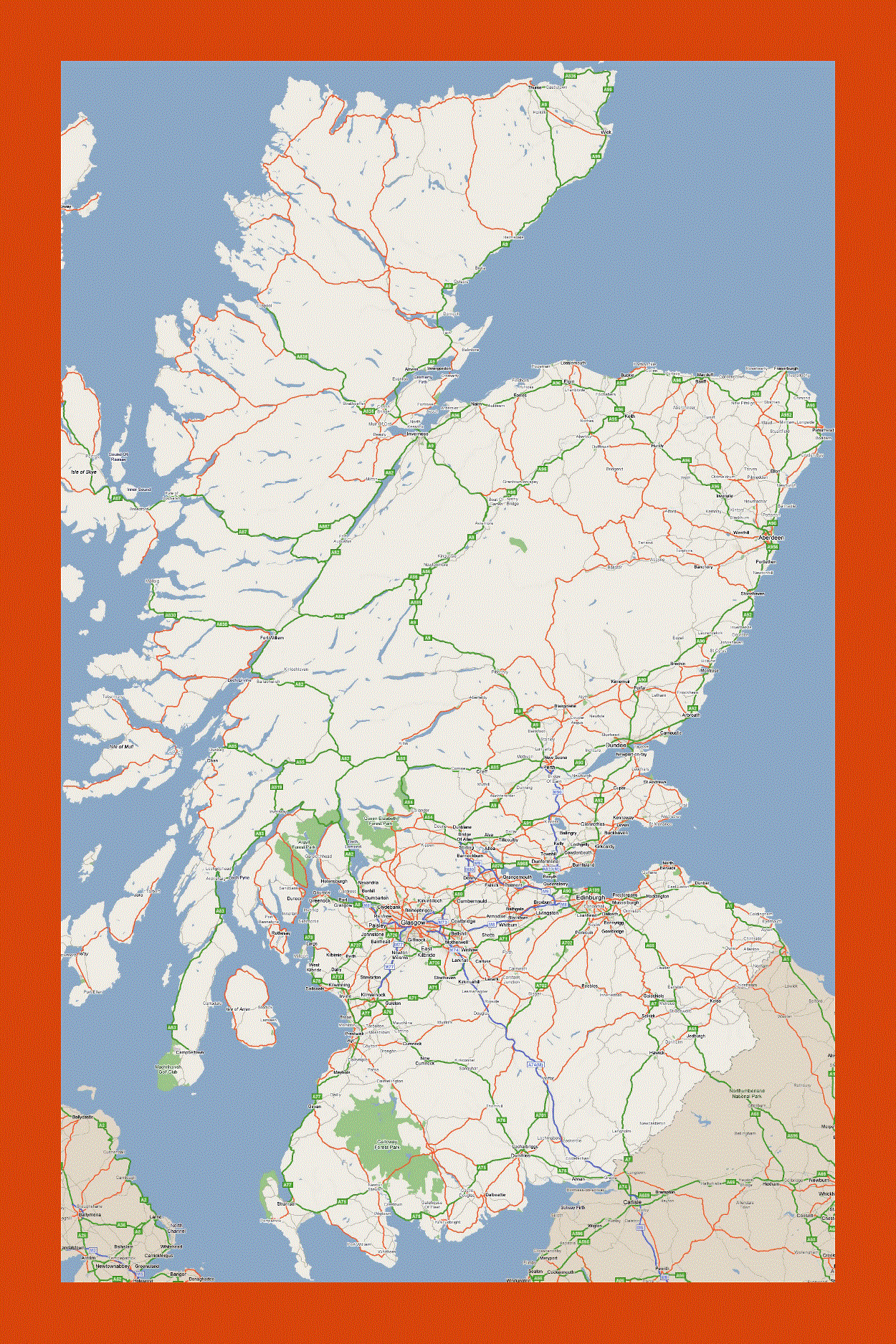 Road map of Scotland