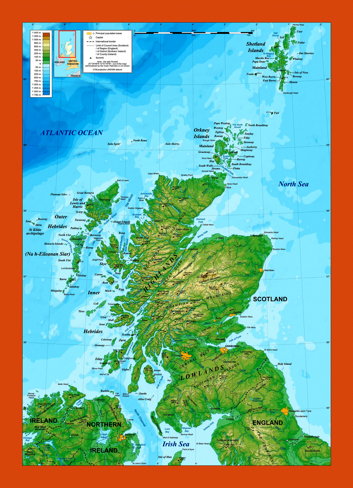 Topographical map of Scotland