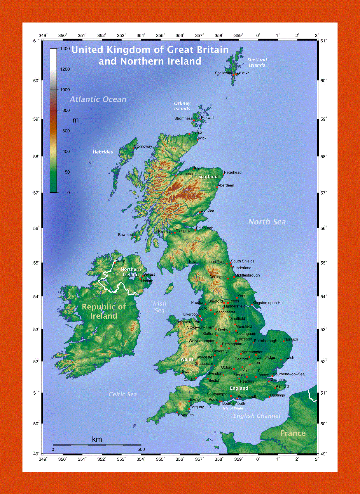 Topographical map of United Kingdom