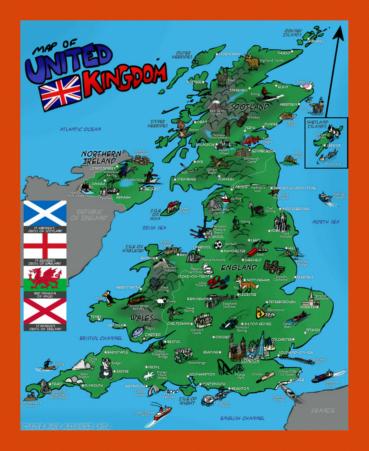 Tourist illustrated map of United Kingdom