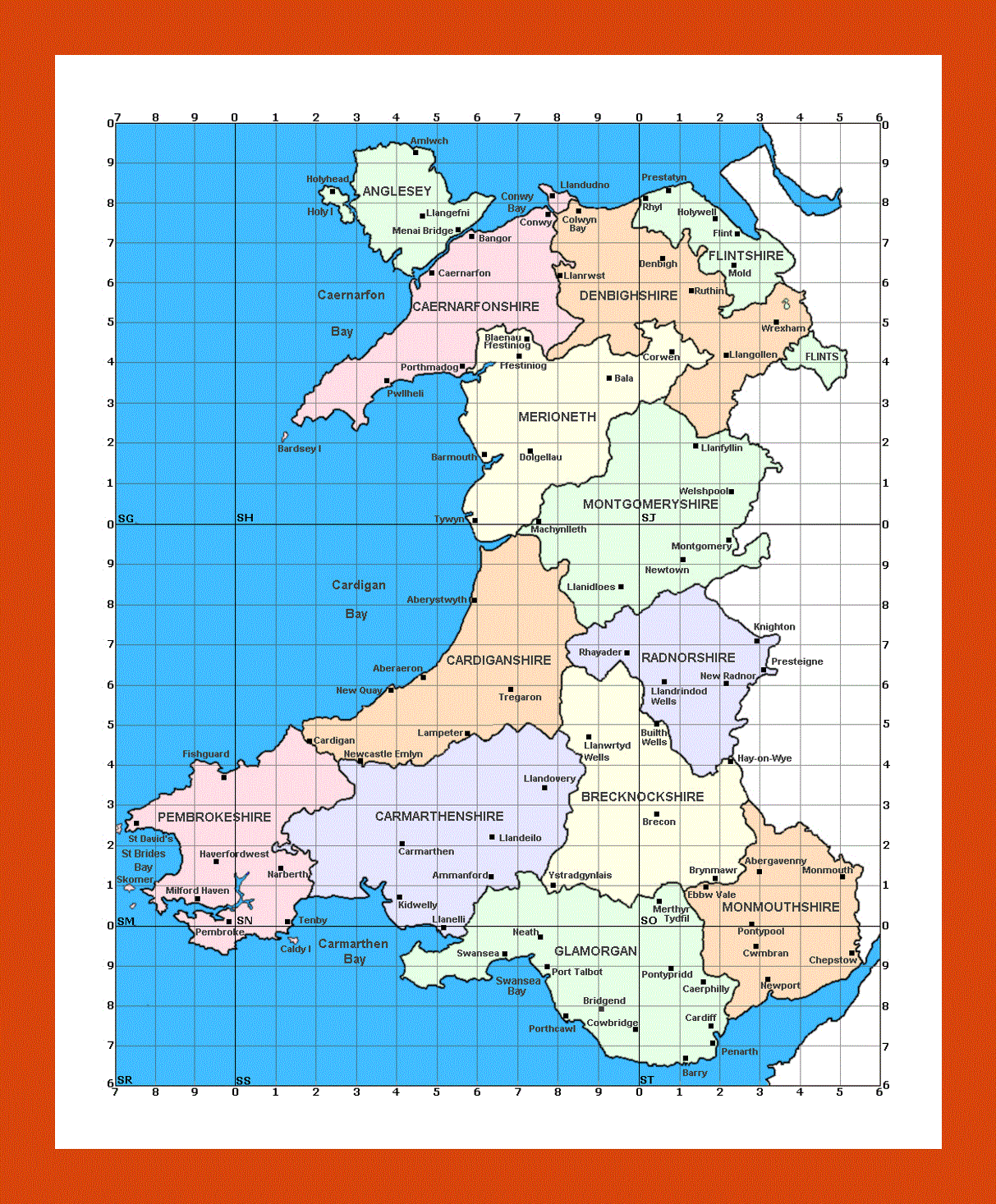 Administrative map of Wales
