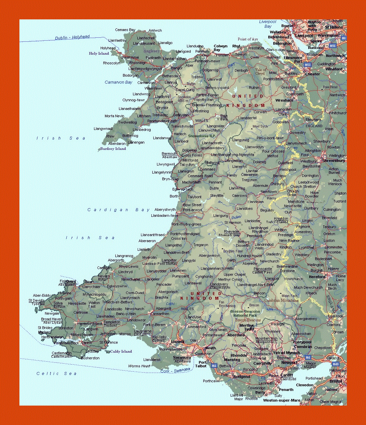 Elevation map of Wales