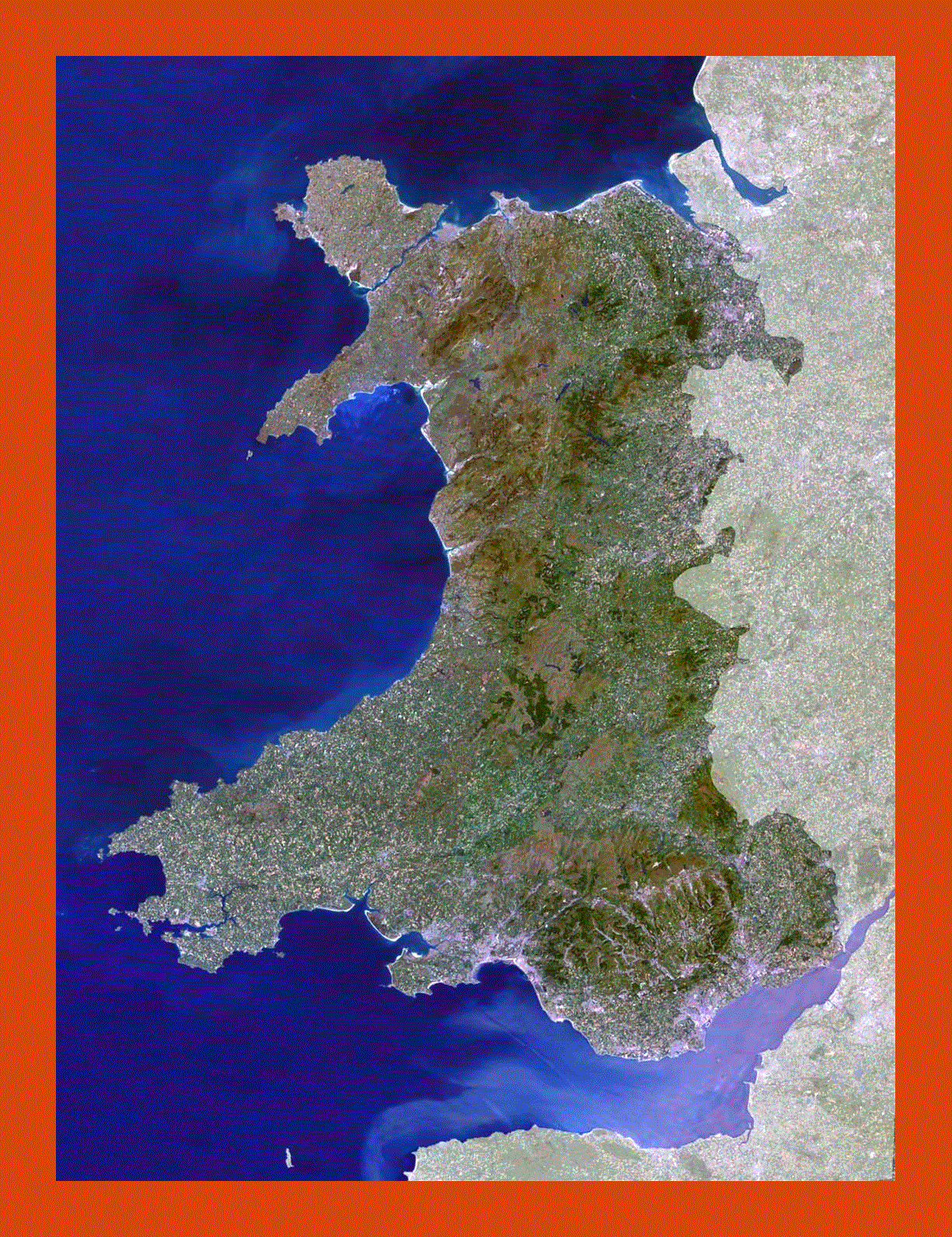 Satellite map of Wales