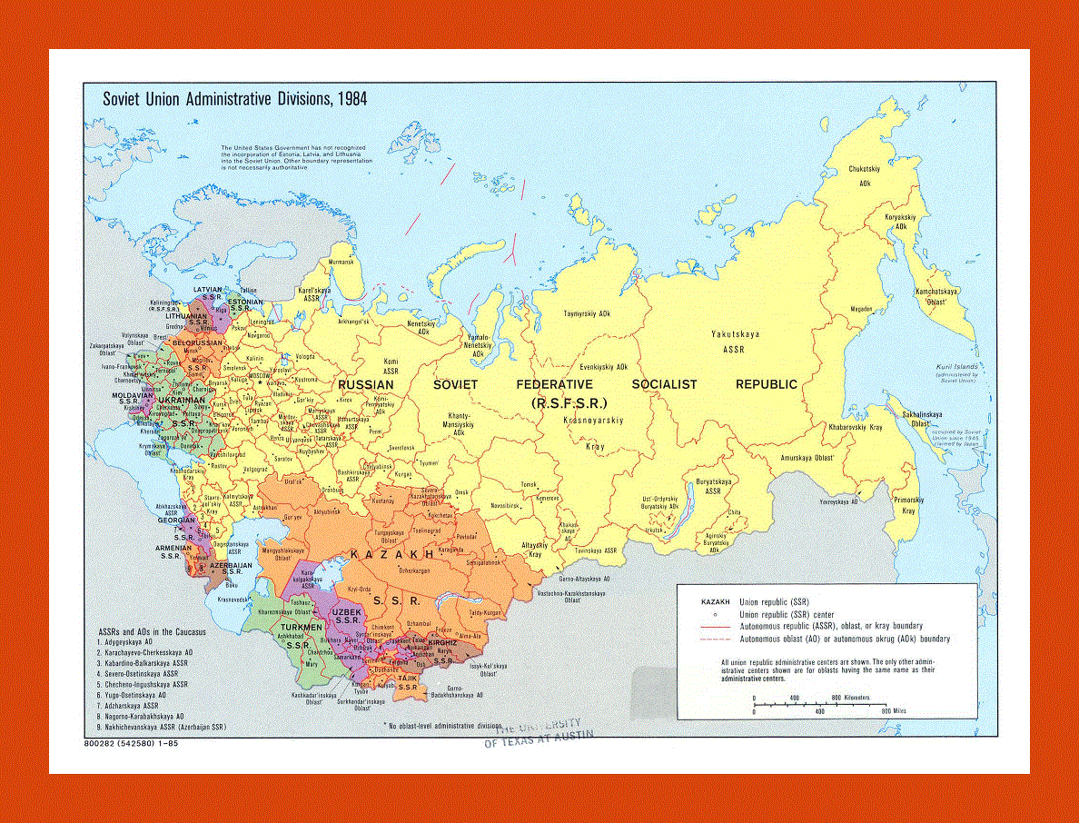 Administrative divisions map of the Soviet Union (U.S.S.R.) - 1984