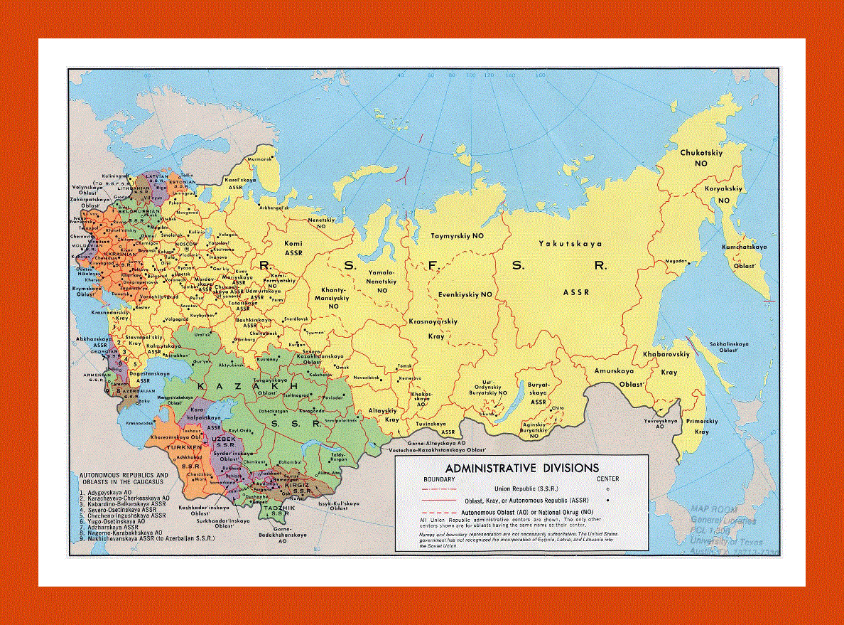 Administrative divisions map of the Soviet Union - 1974